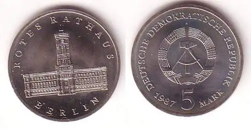 DDR Gedenk Münze 5 Mark Berlin Rotes Rathaus 1987