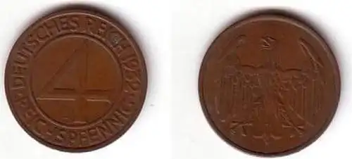 4 Pfennig Kupfer Münze Weimarer Republik 1932 F