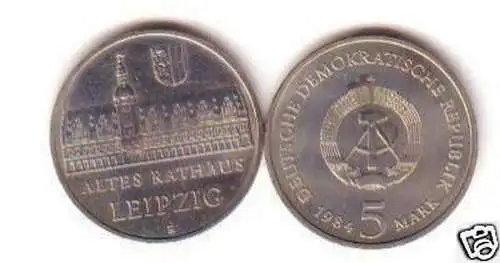 DDR Gedenk Münze 5 Mark Altes Rathaus Leipzig 1984