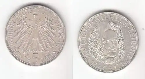 5 Mark Silber Münze Deutschland Gottfried Wilhelm Leibniz 1966 D (112688)