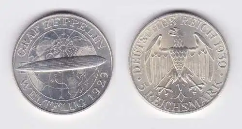 5 Mark Silber Münze Graf Zeppelin Weltflug 1930 A f. Stgl. (131337)