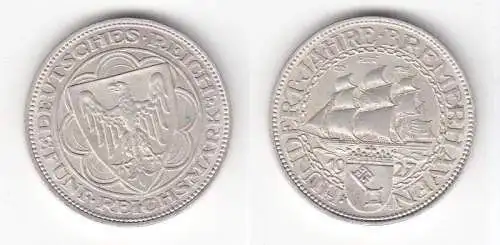 5 Mark Silber Münze 100 Jahre Bremerhaven 1927 A Jäger 326 (118906)