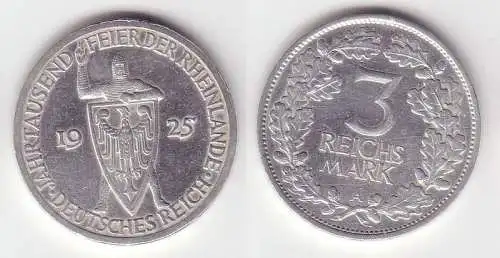 Silber Münze 3 Mark Jahrtausendfeier Rheinland 1925 A