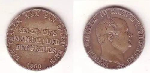 1 Taler Silber Münze Preussen 1860 A Segen des Mansfelder Bergbaues