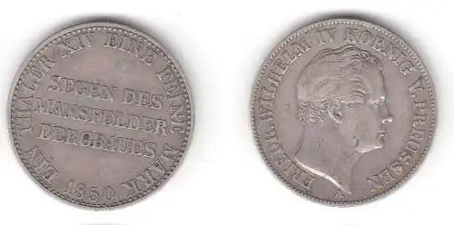 1 Taler Silber Münze Preussen 1850 A Segen des Mansfelder Bergbaues