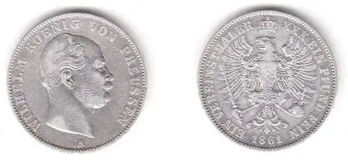 1 Vereinstaler Silber Münze Preussen 1861 A Wilhelm f. vz