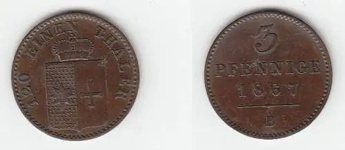 3 Pfennige Kupfer Münze Waldeck Pyrmont 1867 B f. vz