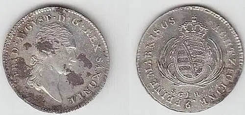 1/6 Taler Silber Münze Sachsen 1808