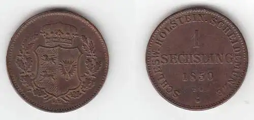 1 Sechsling Kupfer Münze Schleswig Holstein 1850 ss