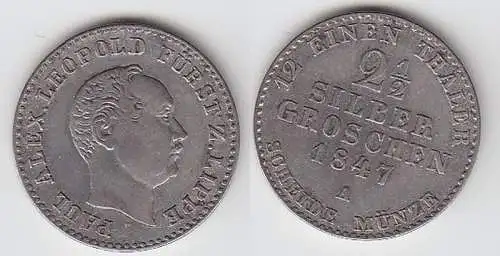 2 1/2 Silbergroschen Münze Lippe 1847 A