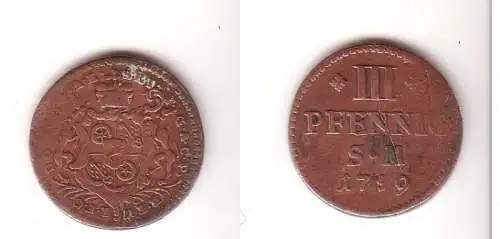 3 Pfennig Kupfer Münze Bistum Mainz 1759 S.M.