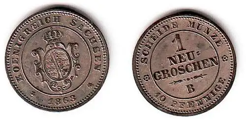 1 Neugroschen Silber Münze Sachsen 1863 B (109229)