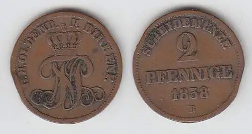 2 Pfennige Kupfer Münze Oldenburg Birkenfeld 1858 B