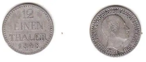 1/12 Taler Silber Münze Mecklenburg Schwerin 1848 F.N.