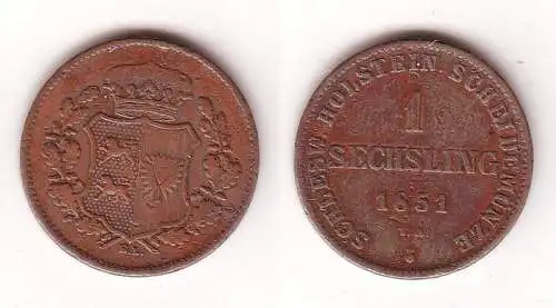 1 Sechsling Kupfer Münze Schleswig Holstein 1851