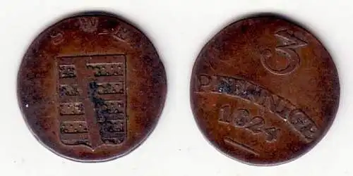 3 Pfennige Kupfer Münze Sachsen Weimar Eisenach 1824