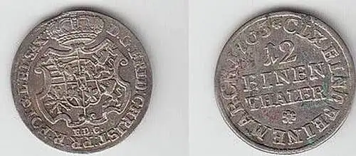 1/12 Taler Silber Münze Sachsen 1763 EDC