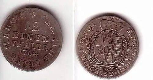 1/12 Taler Silber Münze Sachsen 1764 EDC