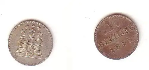 1 Dreiling Silber Münze Hamburg 1855 ss/ vz