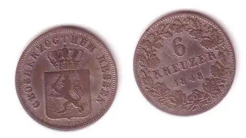 6 Kreuzer Silber Münze Großherzogtum Hessen 1848 (113511)