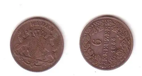 6 Kreuzer Silber Münze Baden 1844