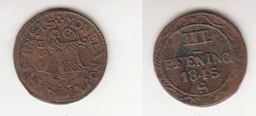 3 Pfennige Kupfer Münze Worms 1845 S ss