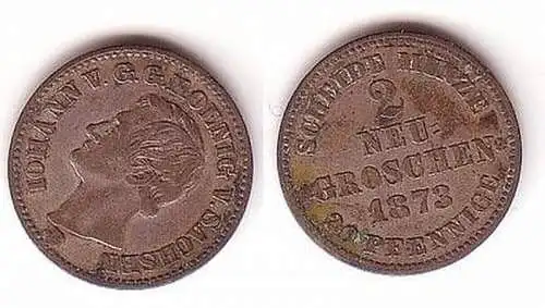 2 Neu Groschen Silber Münze Sachsen 1873 B