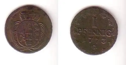 1 Pfennig Kupfer Münze Sachsen 1773 C