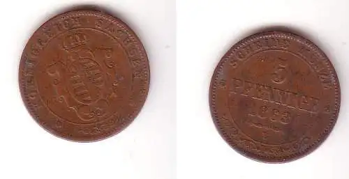 5 Pfennige Kupfer Münze Sachsen 1863 B f. ss