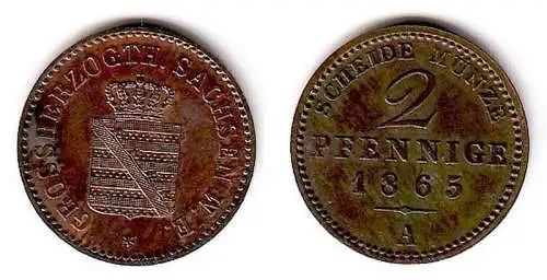 2 Pfennig Kupfer Münze Sachsen Weimar Eisenach 1865 A (109348)