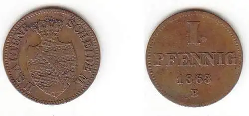 1 Pfennig Kupfer Münze Sachsen Altenburg 1863 B s/ ss