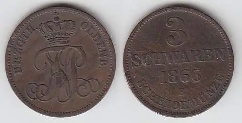 3 Schwaren Kupfer Münze Oldenburg 1866 B