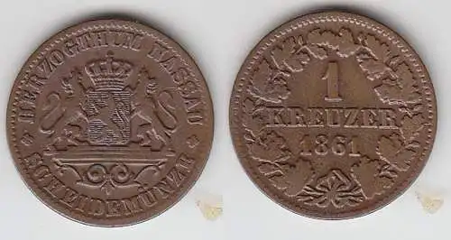 1 Kreuzer Kupfer Münze Nassau 1861