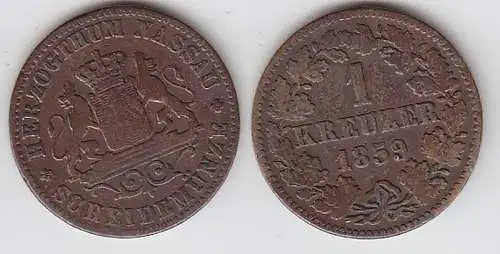 1 Kreuzer Kupfer Münze Nassau 1859