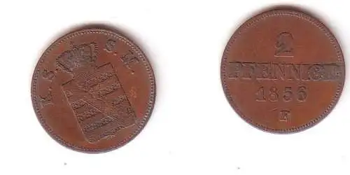 2 Pfennige Kupfer Münze Sachsen 1856 F ss