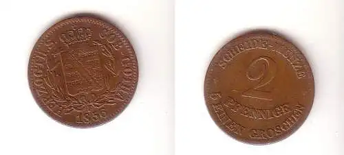 2 Pfennige Kupfer Münze Sachsen Coburg Gotha 1856 ss+