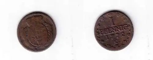 1 Pfennig Kupfer Münze Sachsen 1772 C (109856)