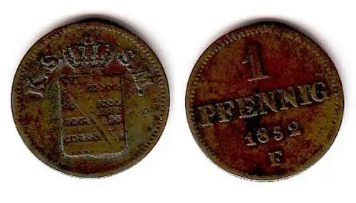 1 Pfennig Kupfer Münze Sachsen 1852 F (109690)