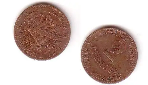 2 Pfennige Kupfer Münze Sachsen Coburg Gotha 1870 B ss