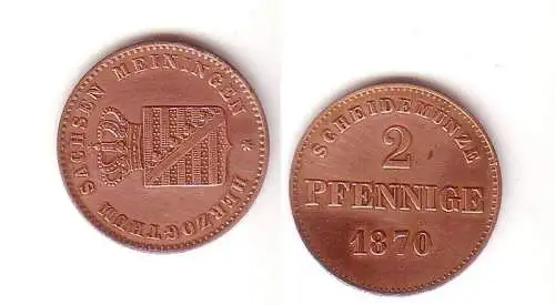 2 Pfennige Kupfer Münze Sachsen Meiningen 1870 ss/ vz