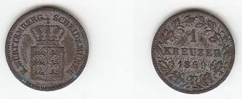 1 Kreuzer Billon Münze Württemberg 1869 f. ss