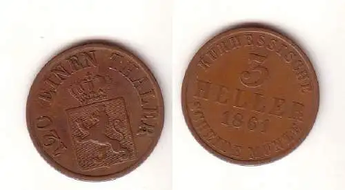 3 Heller Münze Hessen Kassel 1861 f. ss