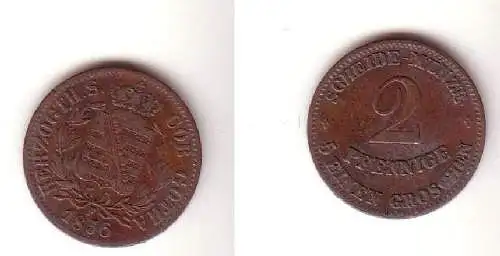 2 Pfennige Kupfer Münze Sachsen Coburg Gotha 1856 f. ss