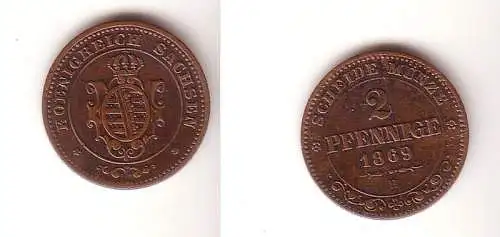 2 Pfennige Kupfer Münze Sachsen 1869 B ss/ f. vz