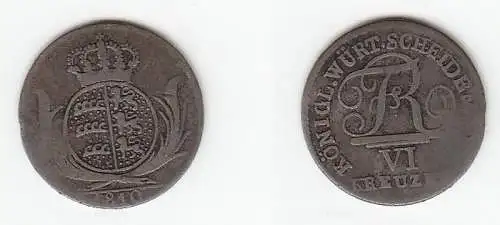 6 Kreuzer Billon Münze Württemberg 1810 s/ f. ss