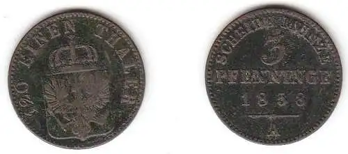 3 Pfennige Kupfer Münze Preussen 1858 A f. ss/ ss