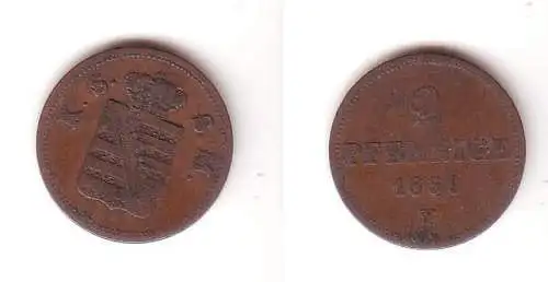 2 Pfennige Kupfer Münze Sachsen 1859 F f. ss