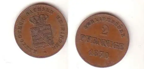 2 Pfennige Kupfer Münze Sachsen Meiningen 1870 ss