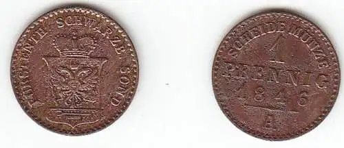 1 Pfennig Kupfer Münze Schwarzburg Sondershausen 1846 A s/ f. ss