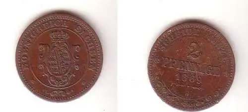 2 Pfennige Kupfer Münze Sachsen 1869 B f. ss